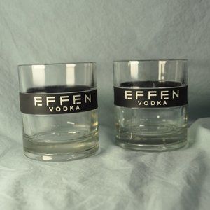 TWO 10 oz effen vodka rocks glasses rubber grip (w1593)